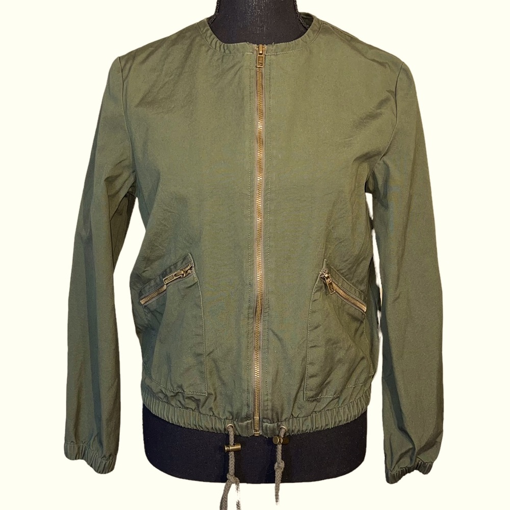 FREEBIRD CROPPED MILITARY STYLE BOMBER ZIP UP JACKET-OLIVE GREEN